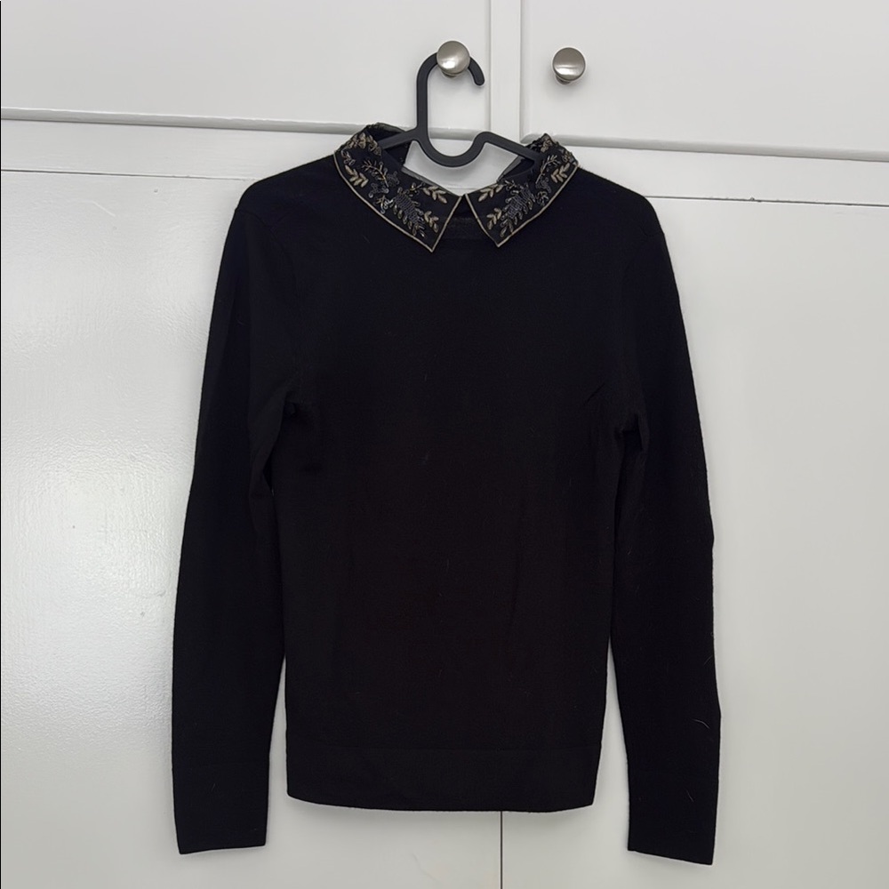 Club Monaco Black Sweater with Embroidered Collar - Picture 2 of 4